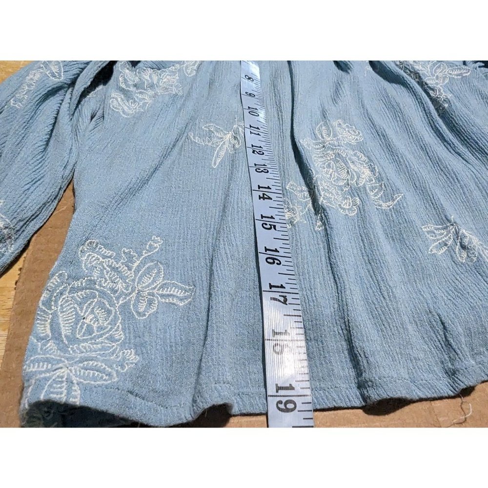 Obsessive Love baby blue Embroidered Floral boho tassel peasant Tunic top S - Picture 9 of 9